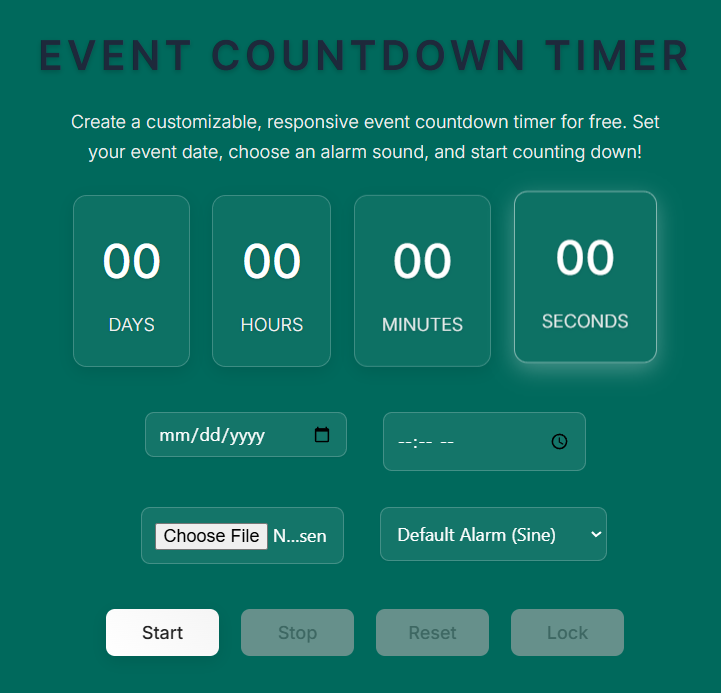 Digital Countdown Clock – Free, Responsive, and Customizable Timer Tool